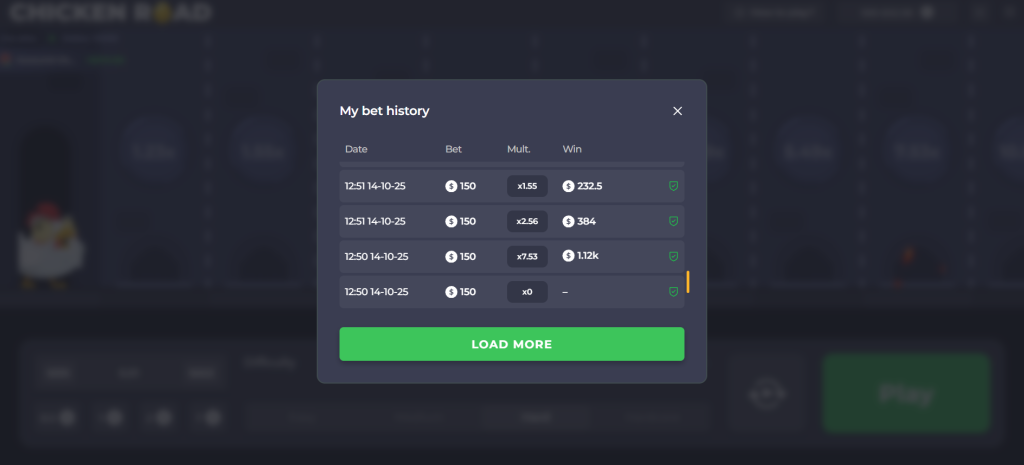 In-game betting history